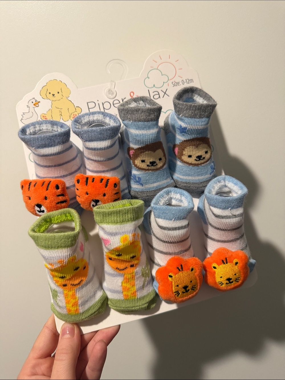 Baby Socks Set - Blue, Orange, Green Animal No-Slip Socks
